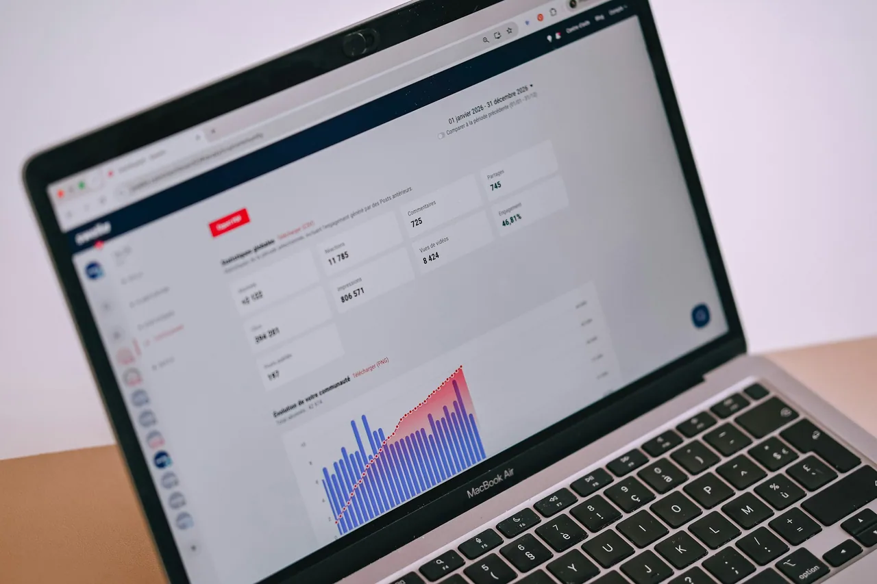 Laptop displaying an analytics dashboard